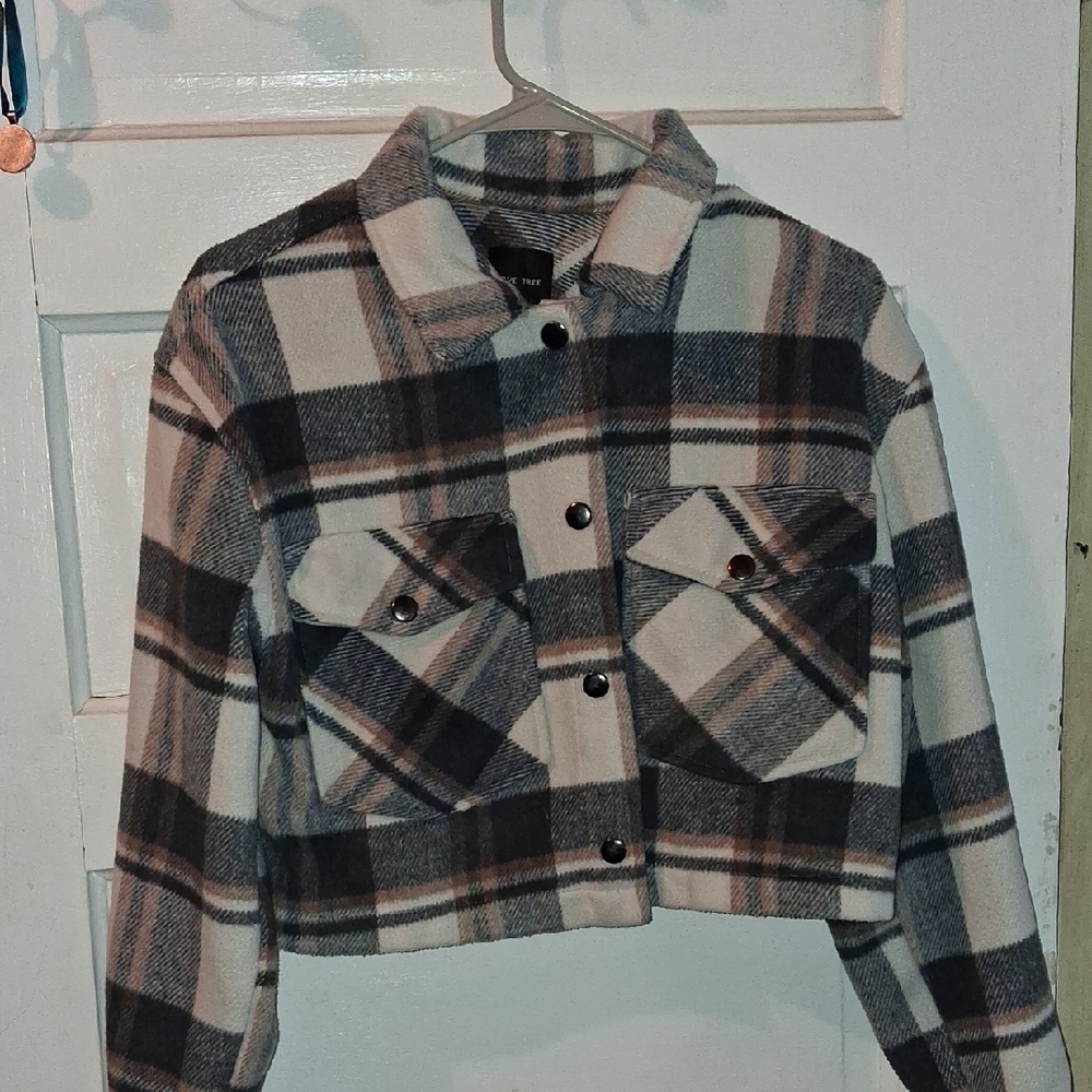 Love Tree Black and White Plaid Utility Jacket
